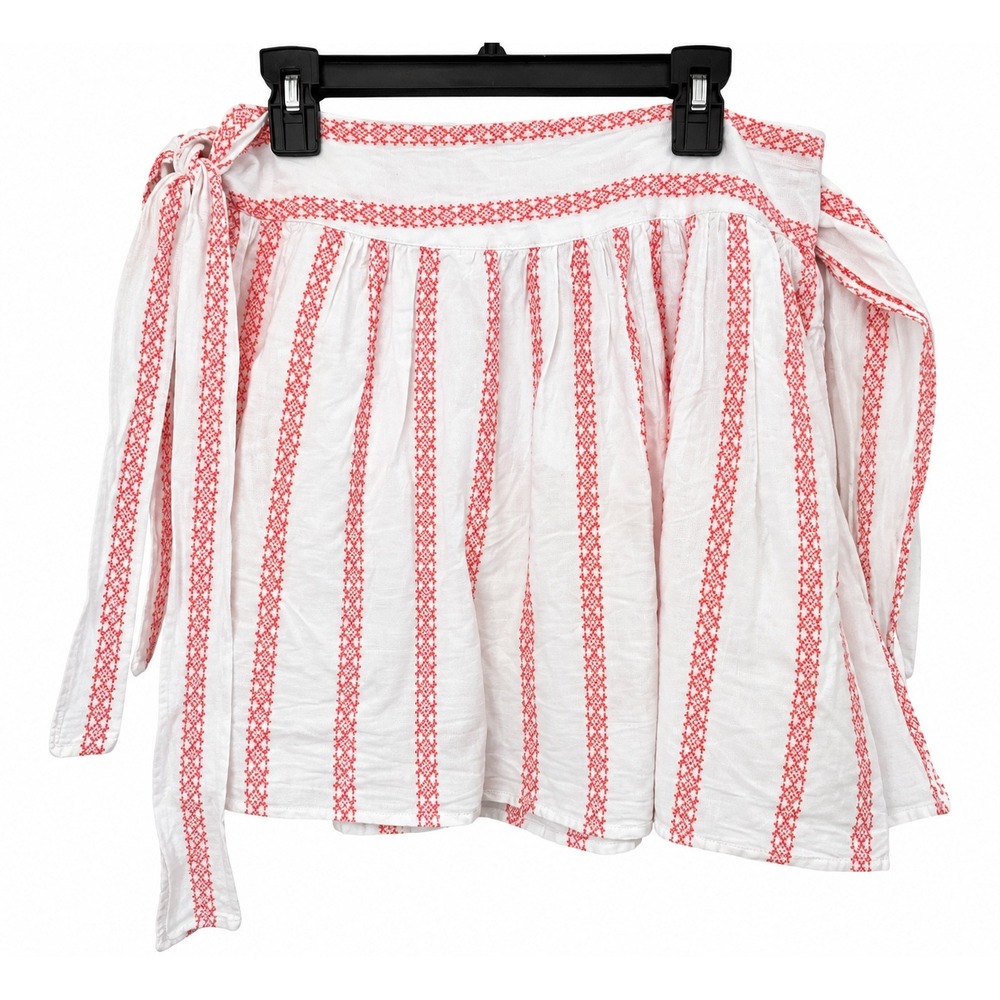 Old Navy Womens Red White Embroidered Striped Mini Skirt Side Tie Size 2